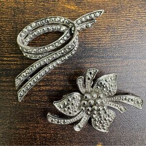 Silver Bow and Flower Brooch Bundle